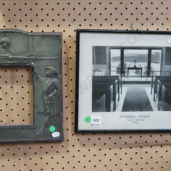 pressed brass and wood Romeo and Juliet picture frame H260, framed photograph - Memorial Church Lake Tutira