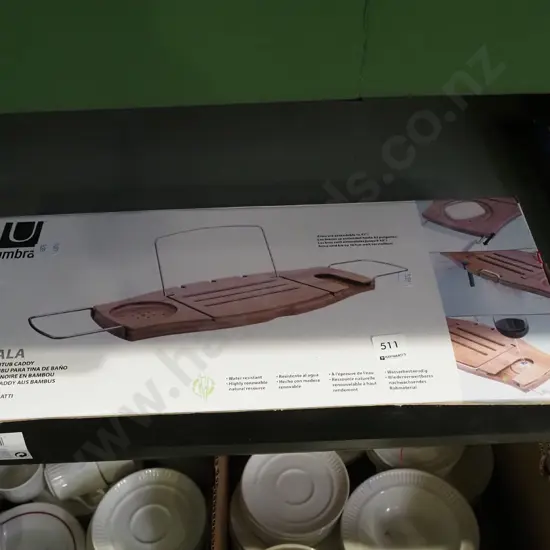 box; Umbra bath tub caddy