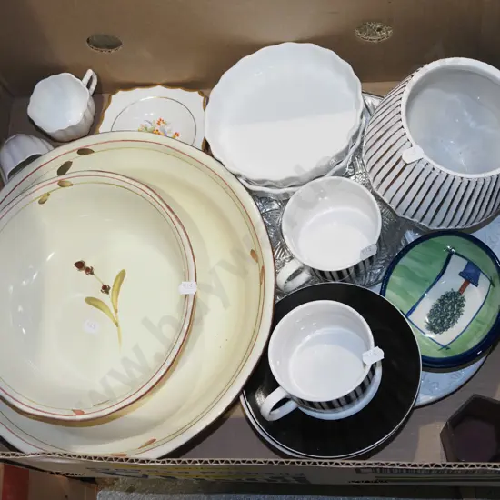 box; bowls, cups, saucers etc