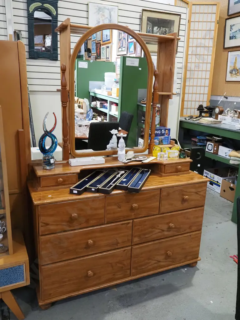 mdf veneer 9 drawer mirror back dresser H1810 W1270 D400 Image 1++