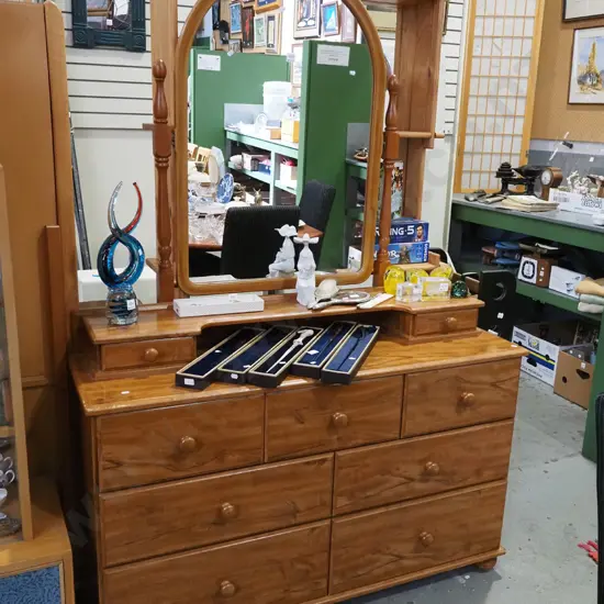 mdf veneer 9 drawer mirror back dresser H1810 W1270 D400