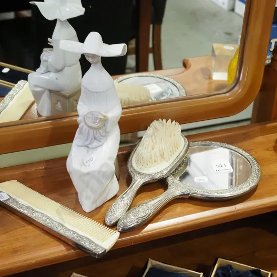 3 piece dressing table set,  Lladro figurine - repairs to neck H210