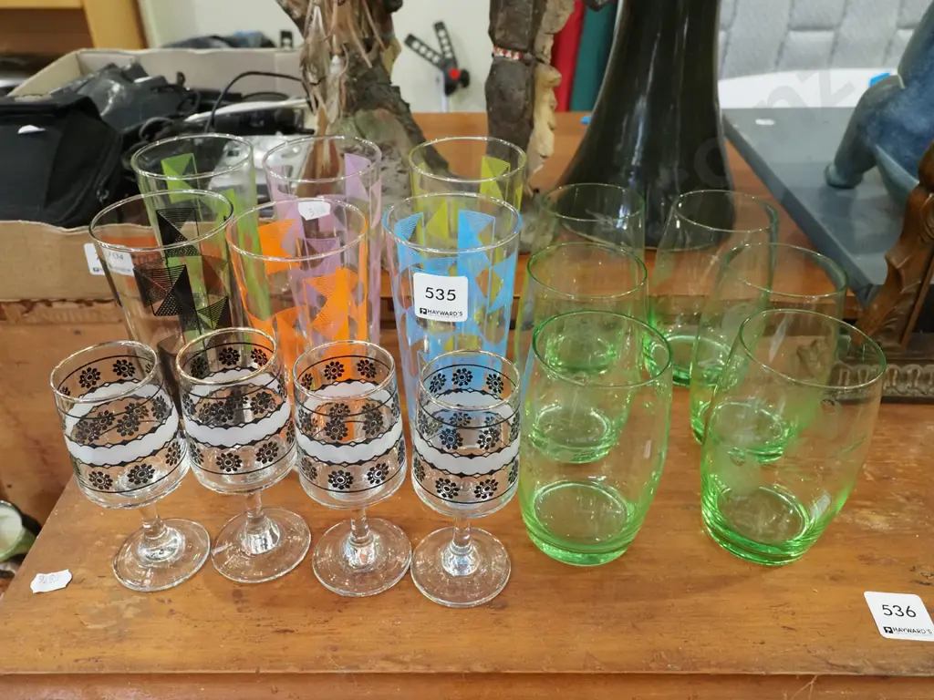 assorted glass tumblers, small stemmed sherry glasses Image 1++