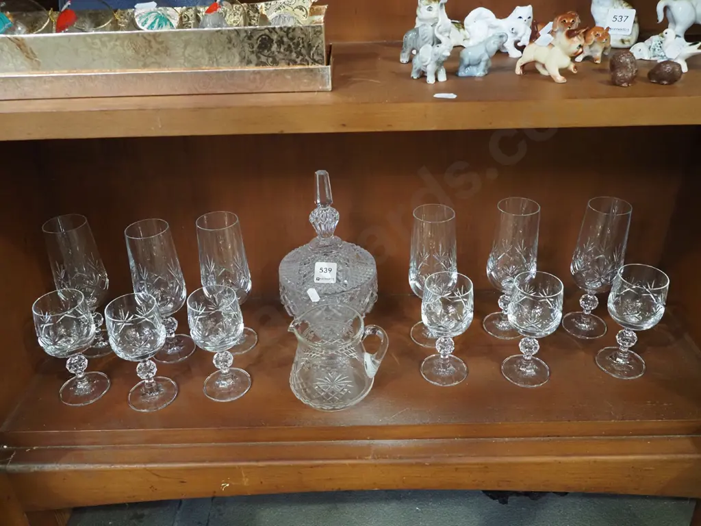 assorted cut crystal glasses, cover pot, jug Image 1++
