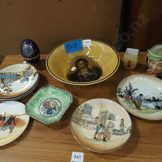 Ridgeway Robbie Burns bowl - chip, damaged toby jug, plates etc