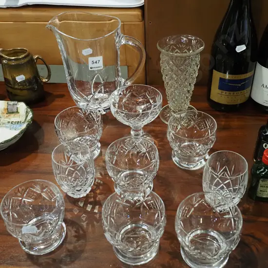 cut crystal jug, tumblers, comport, vase