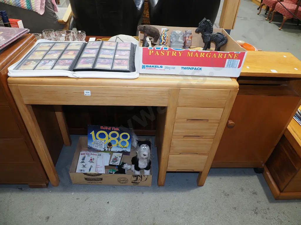 solid rimu and formica top desk, has section on top for sewing machine - has been filled in H770 W955 D380 Image 1++