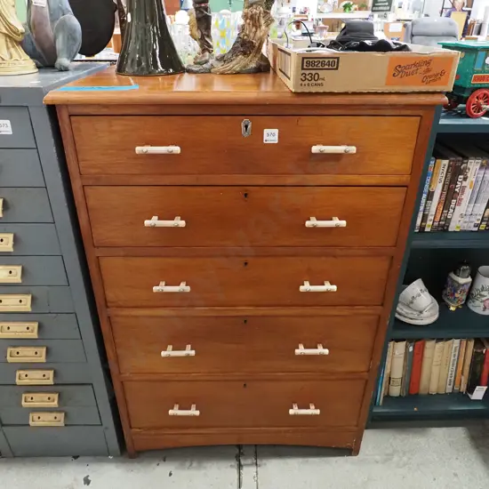 solid rimu 5 drawer chest - has locks - no key H1015 W680 D400