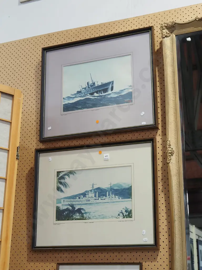 2x framed naval prints - orange dots Image 1++