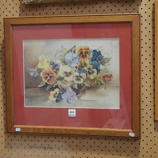 framed watercolour - still life pansies