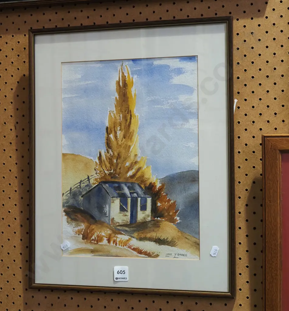 Lois Isaacs framed watercolour - cottage and tree Image 1++