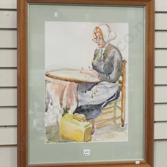framed watercolour - woman seated