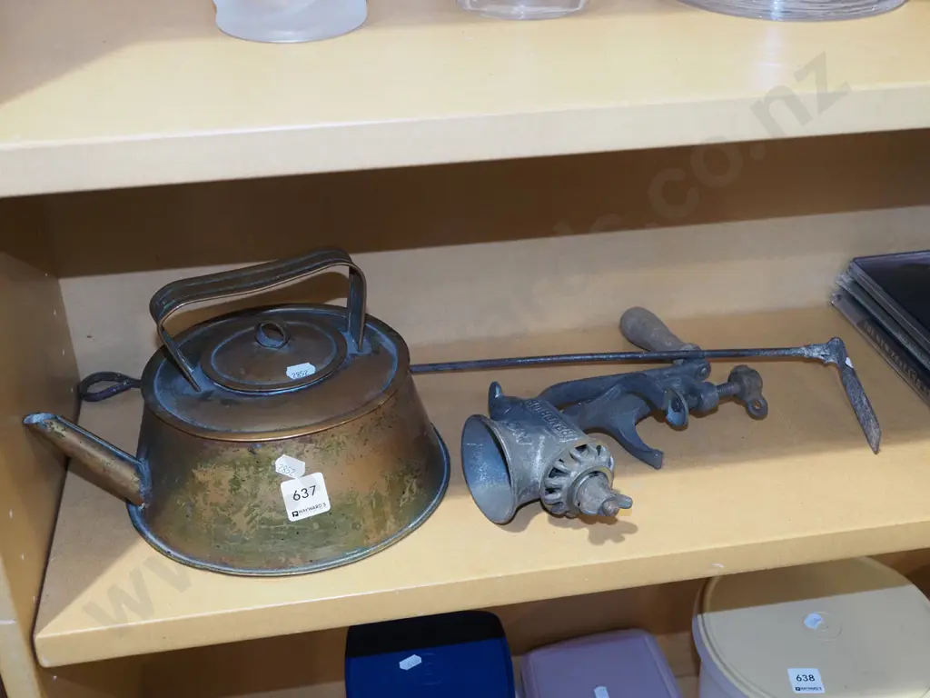 copper kettle, bench mincer, fireside tool Image 1++