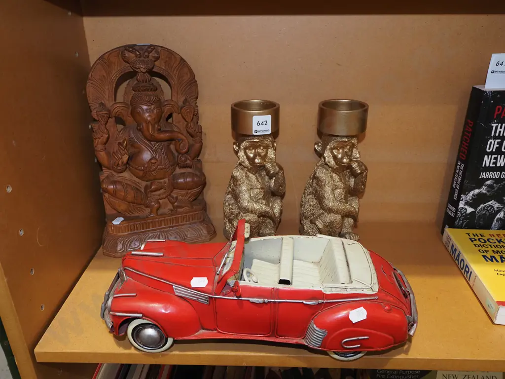 carved wooden Ganesha figurine, tea candle holders, model car Image 1++
