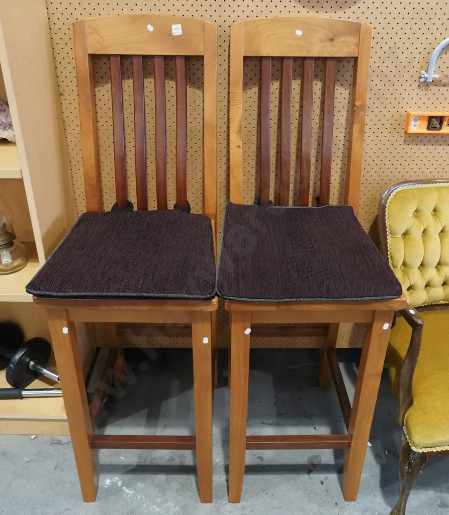 2x mixed timbers high back bar stools with cushions Image 1++