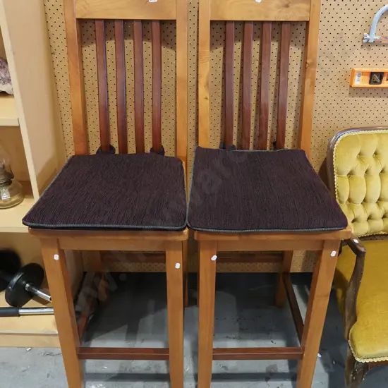 2x mixed timbers high back bar stools with cushions