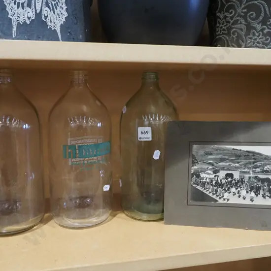 3x glass beer flagons,  vintage photograph