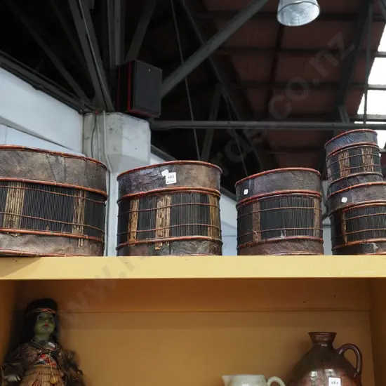 5x cane and bark storage boxes with lids