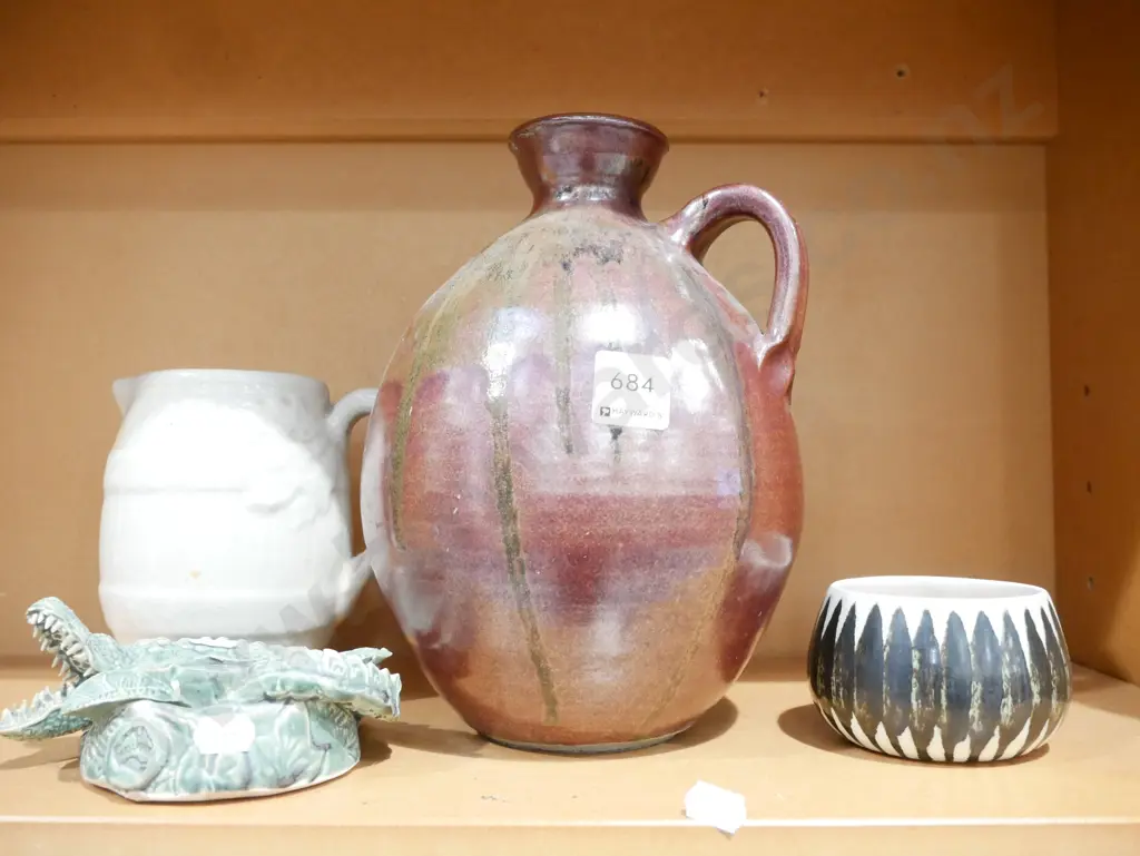 Hanmer bowl, pottery jug, 1x other jug, crocodile ashtray Image 1++