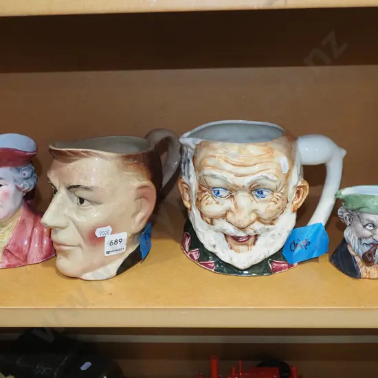 4x toby jugs - 1 has cracks, 1 has chip