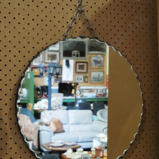 scalloped edge circular wall mirror