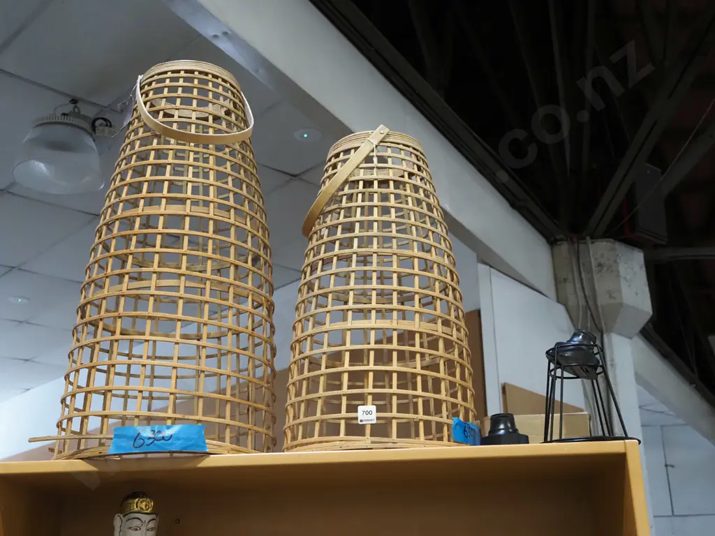 2x bent bamboo pendant light fittings Tallest 750 Image 1++