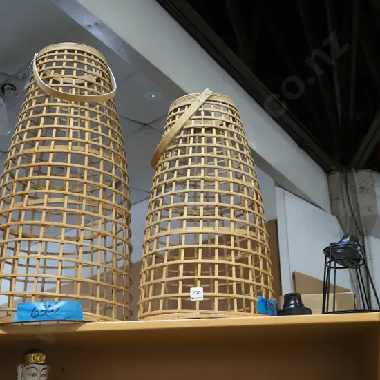2x bent bamboo pendant light fittings Tallest 750