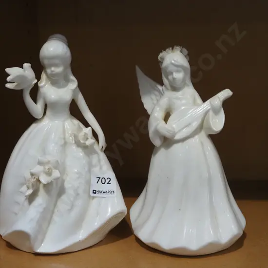 2x female white ceramic figurines H200