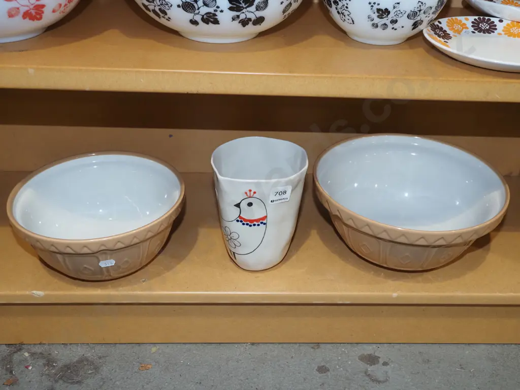 2x mixing bowls, bird themed vase H155 Image 1++