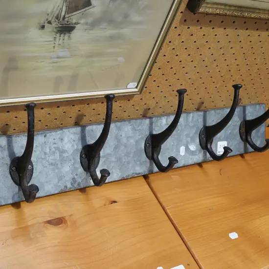 galvanised tin and cast iron coat rack