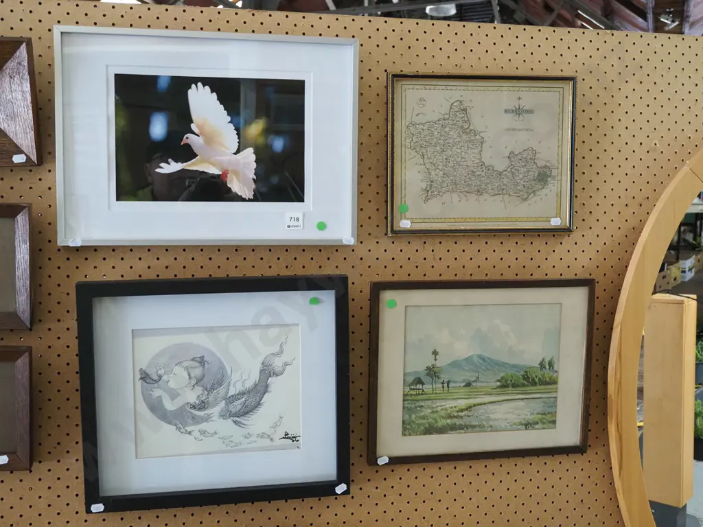 frame dove photograph, framed pencil, map of berkshire, paddy fieldds - gr Image 1++