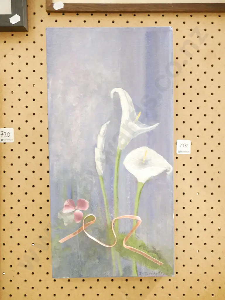 mixed media on boxed canvas - flowers and ribbon Image 1++