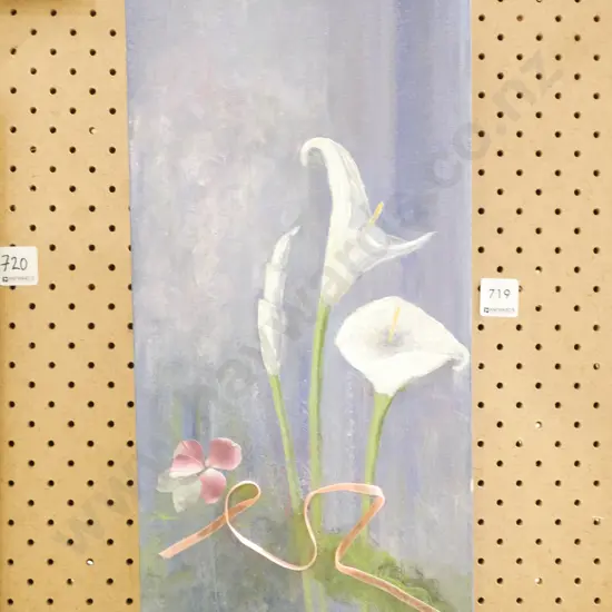 mixed media on boxed canvas - flowers and ribbon