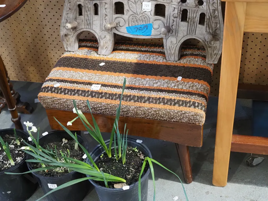 mahogany and upholstered foot stool Image 1++