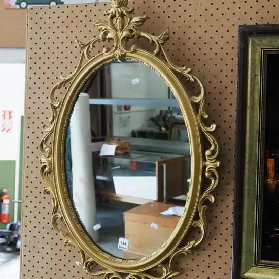 gilt framed oval wall mirror H760