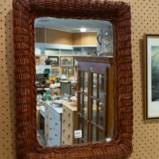 woven cane wall mirror H560