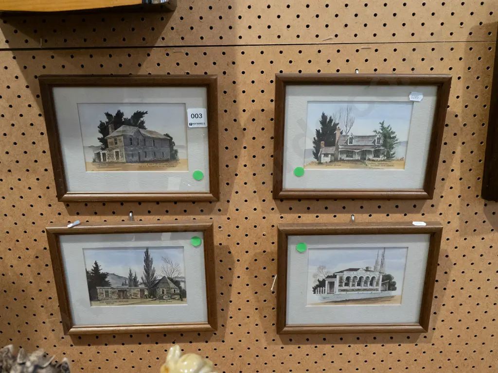 4x framed Yvonne Benson hand coloured prints - Otago scenes - green dots Image 1++