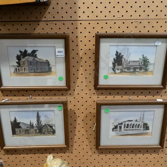 4x framed Yvonne Benson hand coloured prints - Otago scenes - green dots