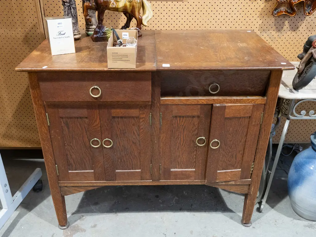 oak 2 door, 1 drawer record cabinet/sideboard  H800 W960 D540 - varnish needs attention Image 1++