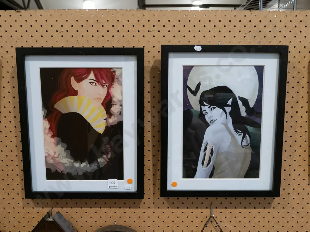 2x framed fantasy prints - orange dots Image 1++