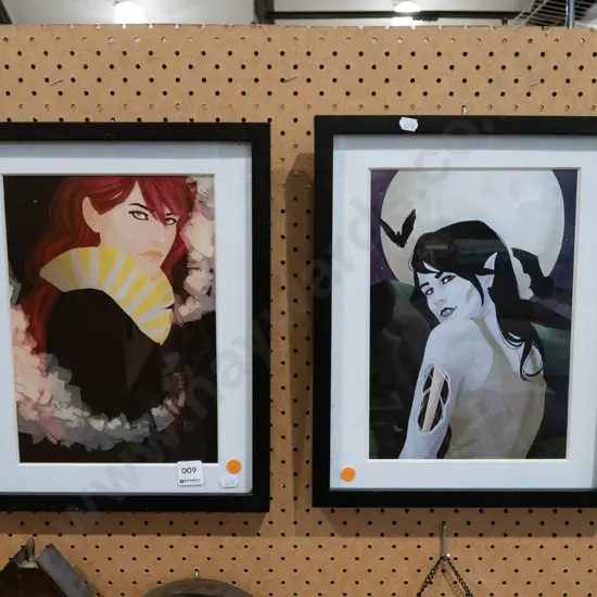 2x framed fantasy prints - orange dots