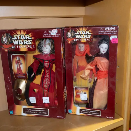 2x boxed Star Wars Queen Amidala dolls - some mildew on plastic in each box