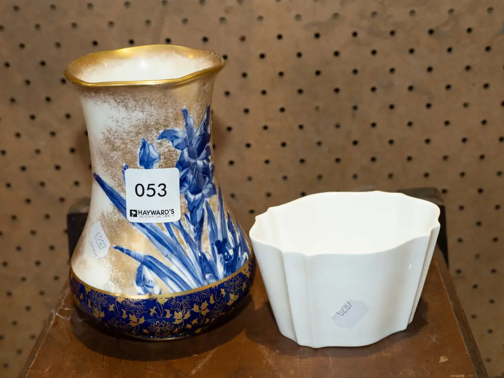 Royal Doulton blue iris vase -  hairline crack H130, Wedgwood dish Image 1++