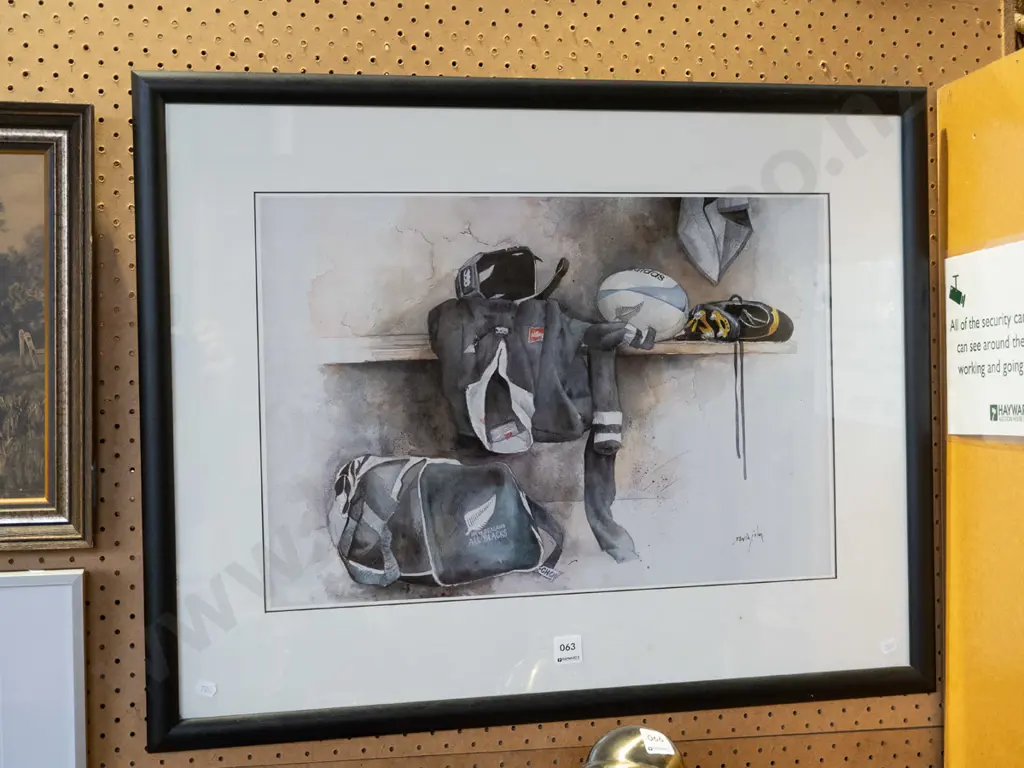 framed David John print - rugby items Image 1++