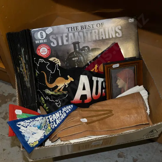 box; DVDs, pennants, gloves etc