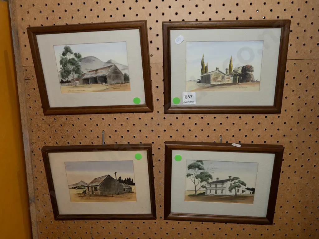 4x framed Yvonne Benson hand coloured prints - Otago scenes - green dots Image 1++
