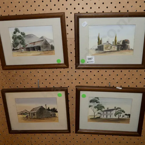 4x framed Yvonne Benson hand coloured prints - Otago scenes - green dots