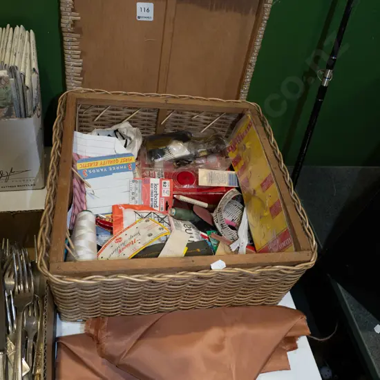 woven plastic sewing box and sewing contents