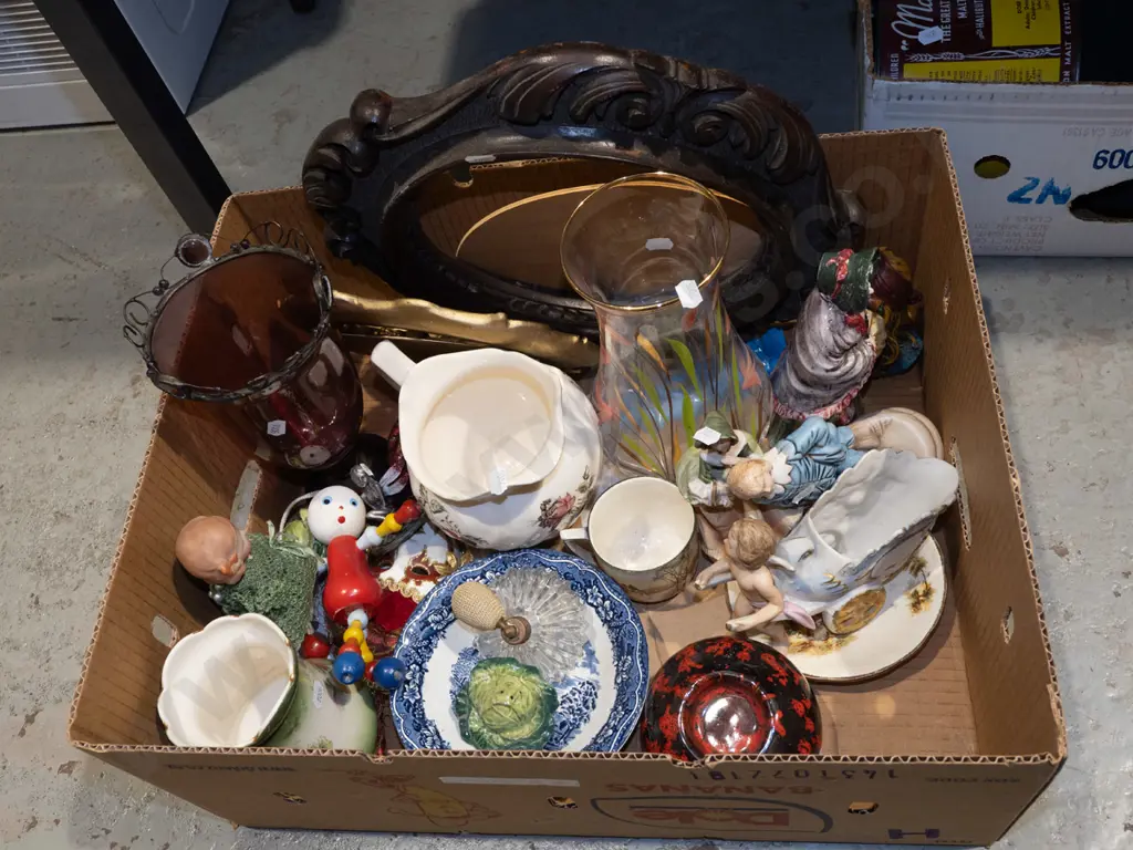 box; figurines, Victorian carved wood frames, jug etc Image 1++