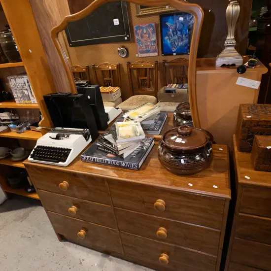 mdf veneeer 6 drawer mirror back dresser H1520 W1140 D400